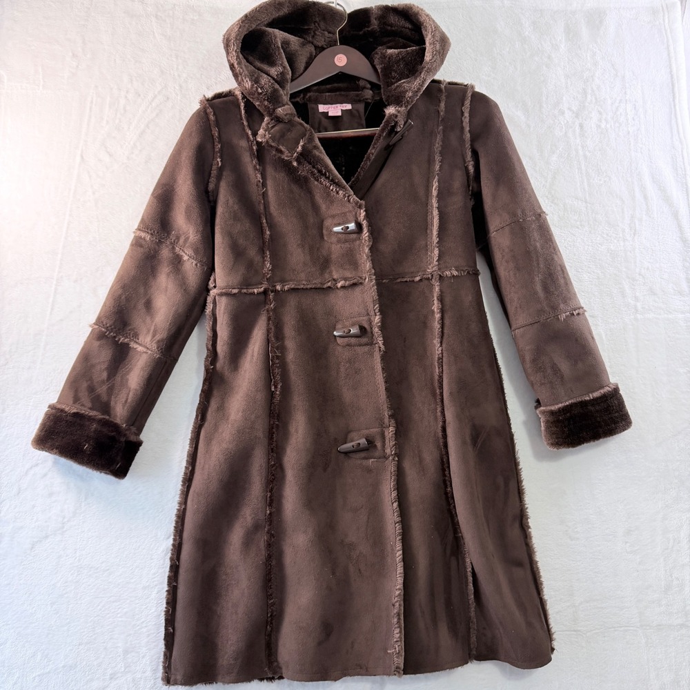 Copper Key Coat Faux Suede Fur Toggle Hooded Brown Girls Size 10/12